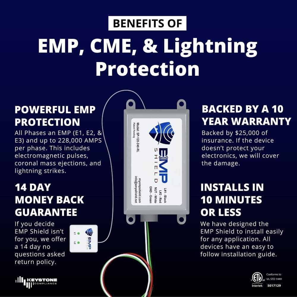 EMP Shield – Home Device & Micro Vehicle Protection Bundle (SP-120-240-RL/DC-12V-Micro) for EMP, Lightning, Solar Flare, and Surge Protection
