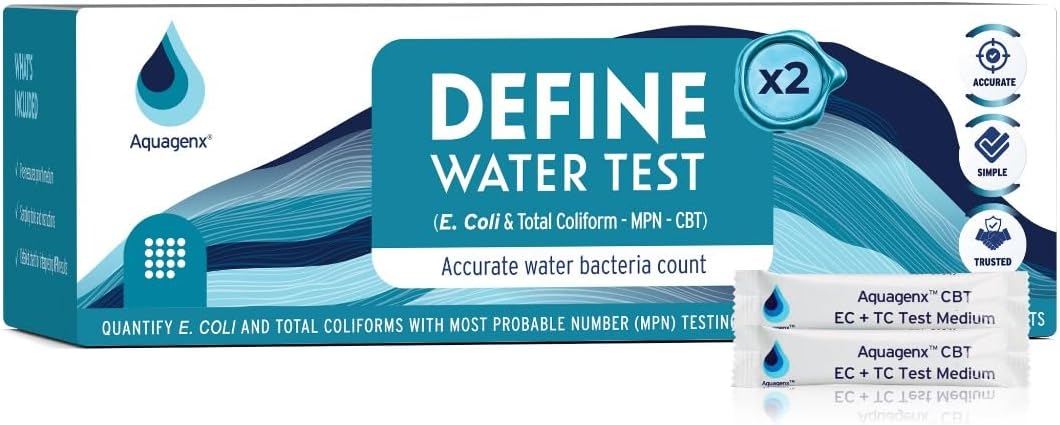 Define Water Test Kit - Detects Most Probable Number of E. coli & Total Coliform - No Lab Required - Home, Well, Tap & Freshwater Testing (2 Pack)