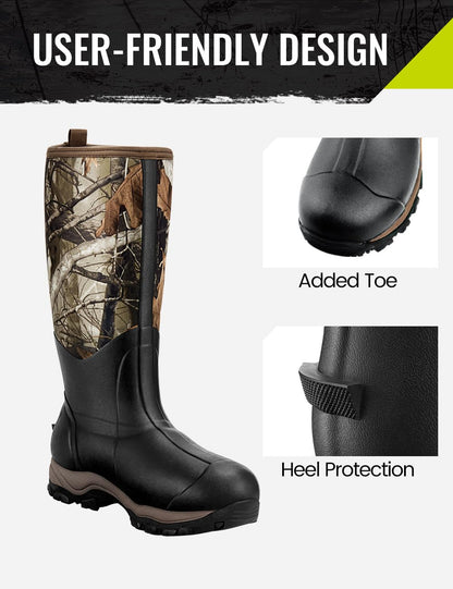 TIDEWE Hunting Boot for Men, Insulated Waterproof Sturdy 16" Men's Hunting Boot, 6mm Neoprene and Rubber Outdoor Boot (400g Insulated & Standard)