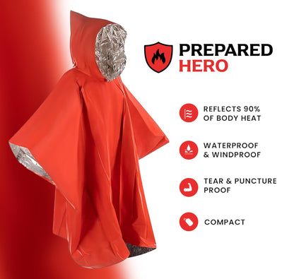 Hero Prepared Survival Tool Poncho for Camping, Heat Insulation
