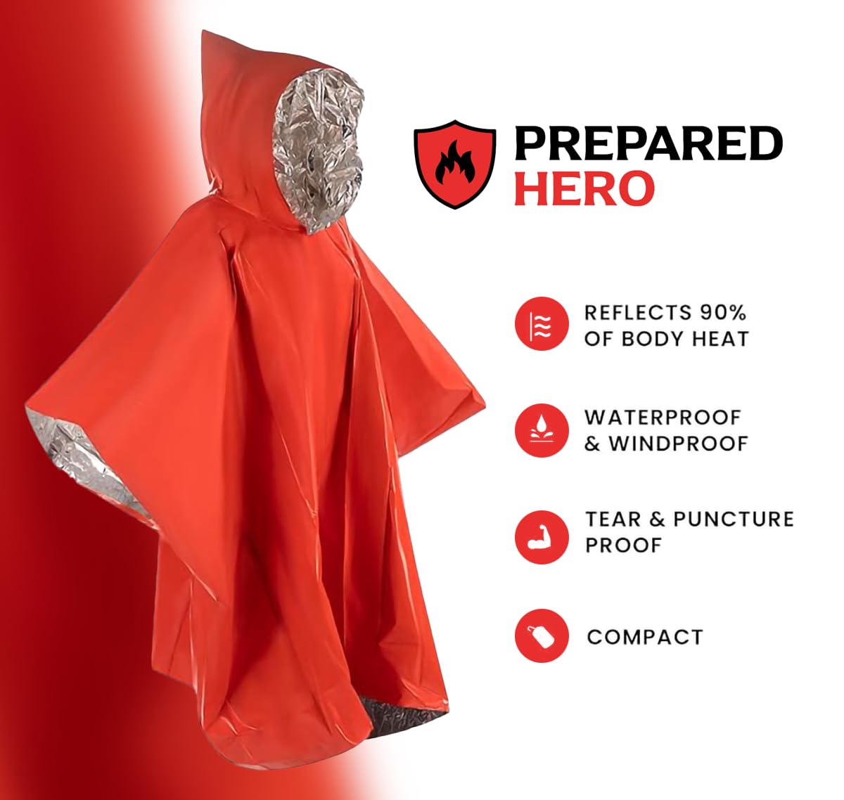 Hero Prepared Survival Tool Poncho for Camping, Heat Insulation