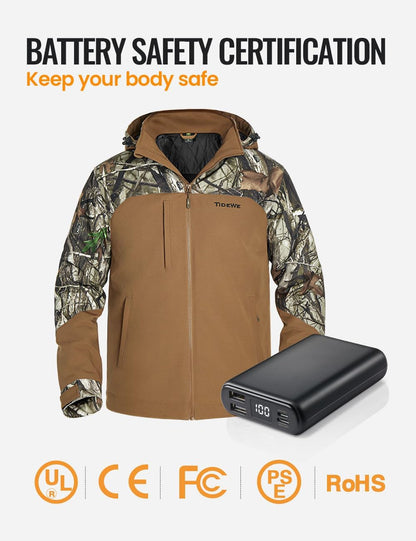 TIDEWE Heated Jackets for Men with Battery Pack, 180G Insulation Work Jackets, Water-resistant Coat (Black, Brown, S-XXXL)