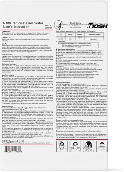 Parcil Safety NIOSH-Approved N100 ProSeal Disposable Respirator Mask - Advanced Filtration, Comfort Fit - Protects Against Particulates, Dust, and Contaminants - Industrial Grade