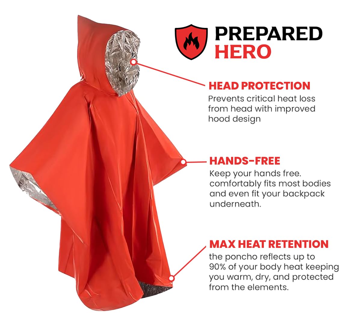 Hero Prepared Survival Tool Poncho for Camping, Heat Insulation