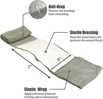 RHINO RESCUE Bundle- Non-Vented Chest Seal, IFAK Emergency Trauma Dressing+6" Israeli Style Emergency Bandage, Compression Trauma Wound Dressing