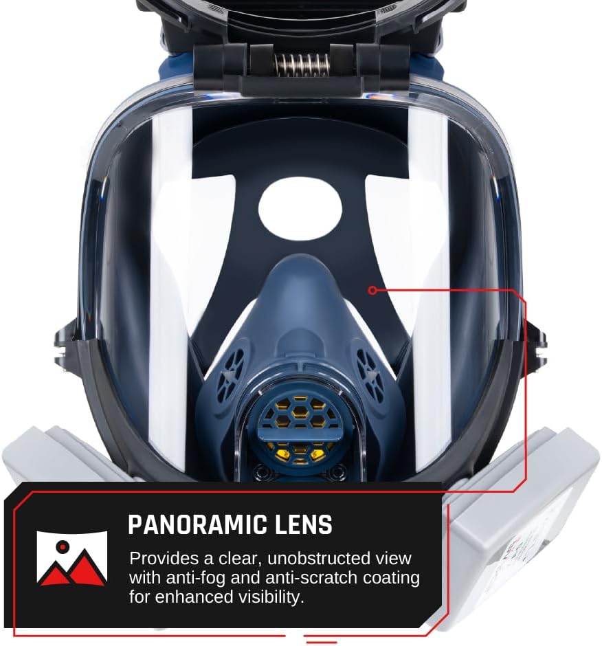 WF-100 Full-Face Welding Respirator - Gas Mask Welding Hood with Dual P3 Cartridges - 99.9% Particulate, Organic Vapor, Acidic Gas Filtration
