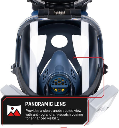 WF-100 Full-Face Welding Respirator - Gas Mask Welding Hood with Dual P3 Cartridges - 99.9% Particulate, Organic Vapor, Acidic Gas Filtration