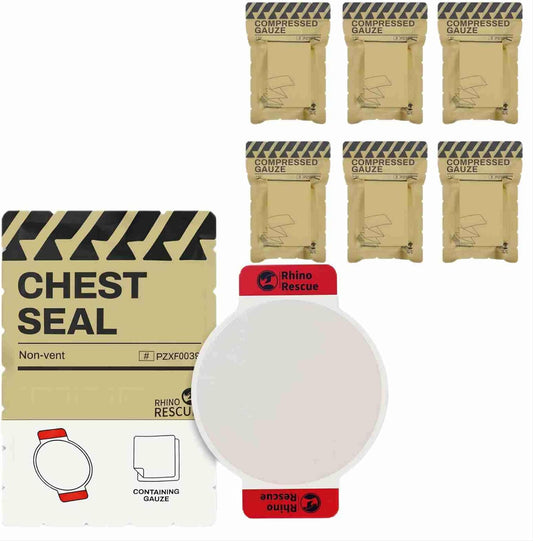 RHINO RESCUE Bundle- Non-Vented Chest Seal, IFAK Emergency Trauma Dressing+Sterile Compressed Gauze for Emergency Wound Dressing