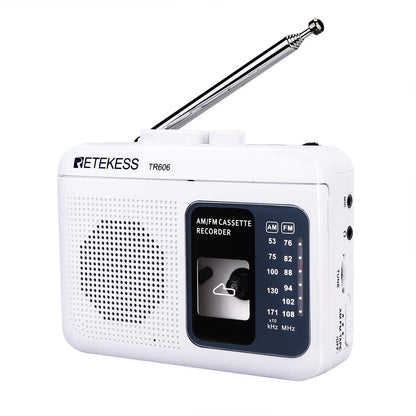 Retekess TR606 Cassette Tape Player, Cassette Player Recorder, Built-in Speaker, AUX/Microphone Jack, Support AUX Line in Record, AM FM Radio, Powered by DC or AA Battery (White)