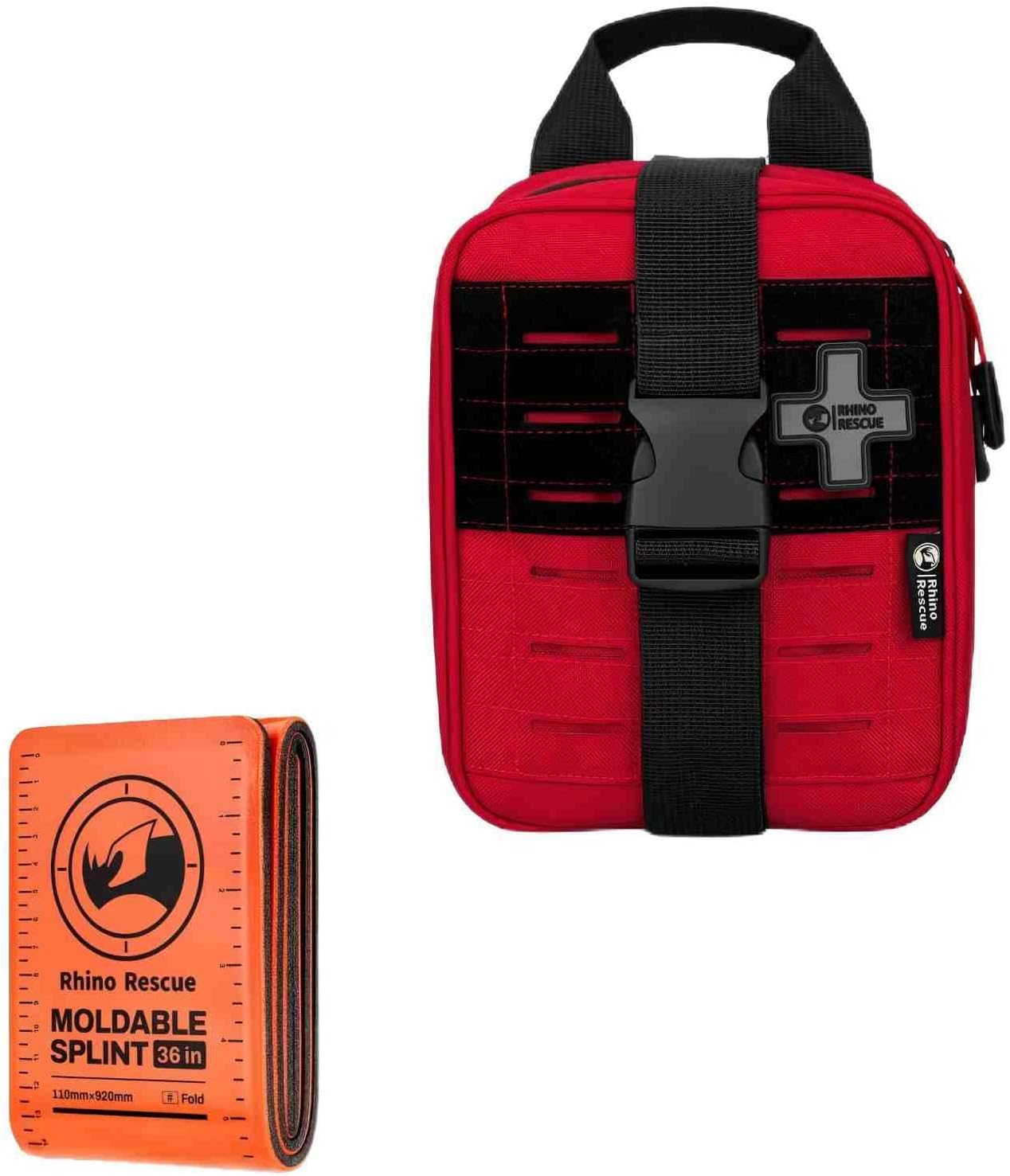 RHINO RESCUE Bundle-IFAK Trauma Kit with C-A-T Tourniquet for Wound Care+First Aid Splint 36" X 4.3" Orange-Gray, Keep Bones in Position