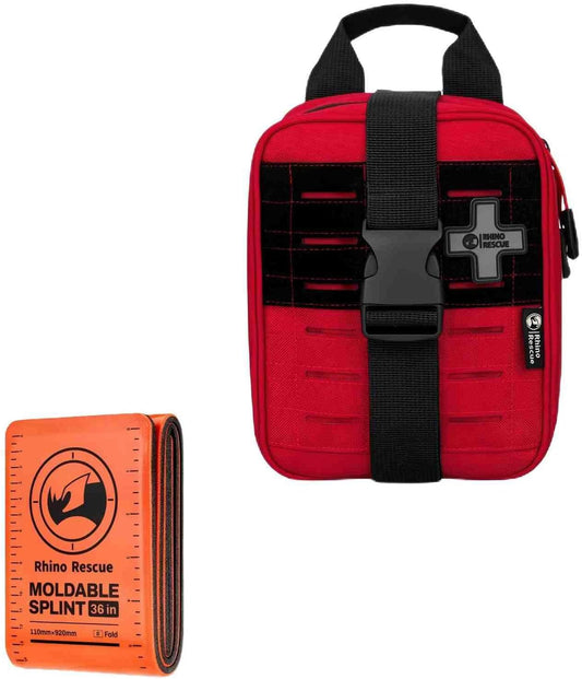 RHINO RESCUE Bundle-IFAK Trauma Kit with C-A-T Tourniquet for Wound Care+First Aid Splint 36" X 4.3" Orange-Gray, Keep Bones in Position