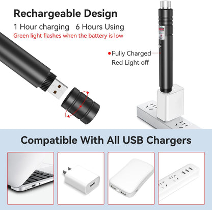 [2 Packs] Rechargeable Green Laser Pointer High Power Green Beam Laser Light Long Distance Range For TV/LED/LCD Screens Tactical Flashlights Presentation Office/Outdoors/Astronomic/Construction [001]