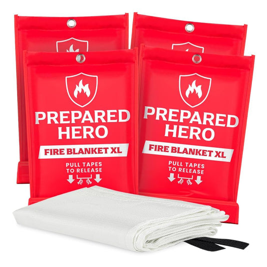 Hero Extra Large Emergency Fire Suppression Blanket - 4 Pack - XL Fiberglass Fire Blanket for Kitchen & Home, 47' x 71'