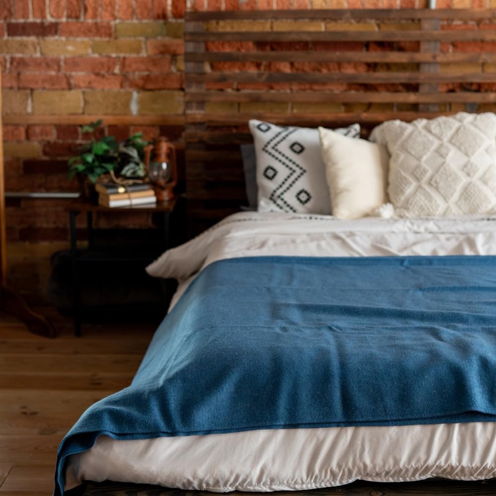 Arcturus Bighorn 100% Virgin Wool Blanket | Heirloom-Quality Wool Bedding for Home & Cabin | Warm, Thick & Durable (Queen Size, Steel Blue)
