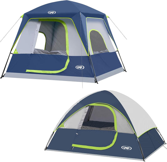 UNP 4 Person Camping Dome and Cabin Tent Easy Set Up, Waterproof with Top Rainfly for Outdoor Camping/Hiking