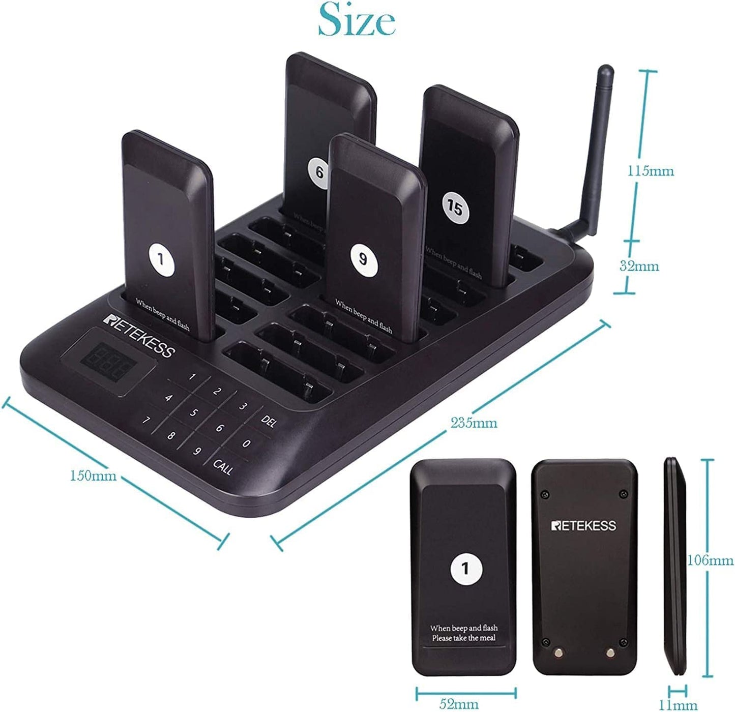 Retekess TD157 Restaurant Pager System, Pagers for Restaurants,984ft Long Range, 16 Pagers and Beepers for Food Truck, Bars, Food Court, No Vibration Mode