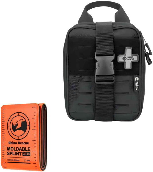 RHINO RESCUE Bundle-IFAK Trauma Kit with C-A-T Tourniquet, Tactical First Aid Kit Molle Pouch for Military+First Aid Splint 36" X 4.3" Orange-Gray