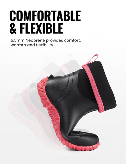 TIDEWE Rubber Boots for Women with Steel Shank, 6mm Neoprene Waterproof Insulated Mid Calf Rain Boots, Sturdy Hunting Work Boots for Farming Gardening Fishing