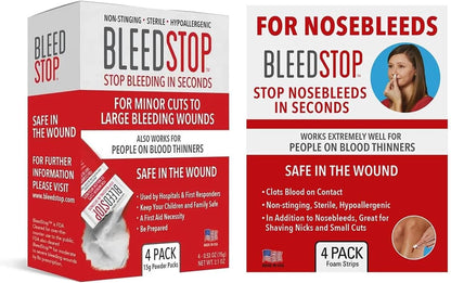 BleedStop™ First Aid Powder and Strip for Blood Clotting, Trauma Kit, Blood Thinner Patients, Camping Safety, and Survival Equipment for Moderate to Severe Bleeding Wounds or Nosebleeds
