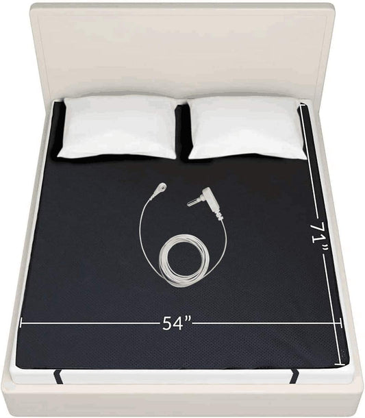Grounding Mat for Better Sleep, Pain Relief & Less Stress, Grounding Sheet for Bed King Size 54x71 in Conductive Carbon Leatherette, Earth Connected Biohackers Insomnia