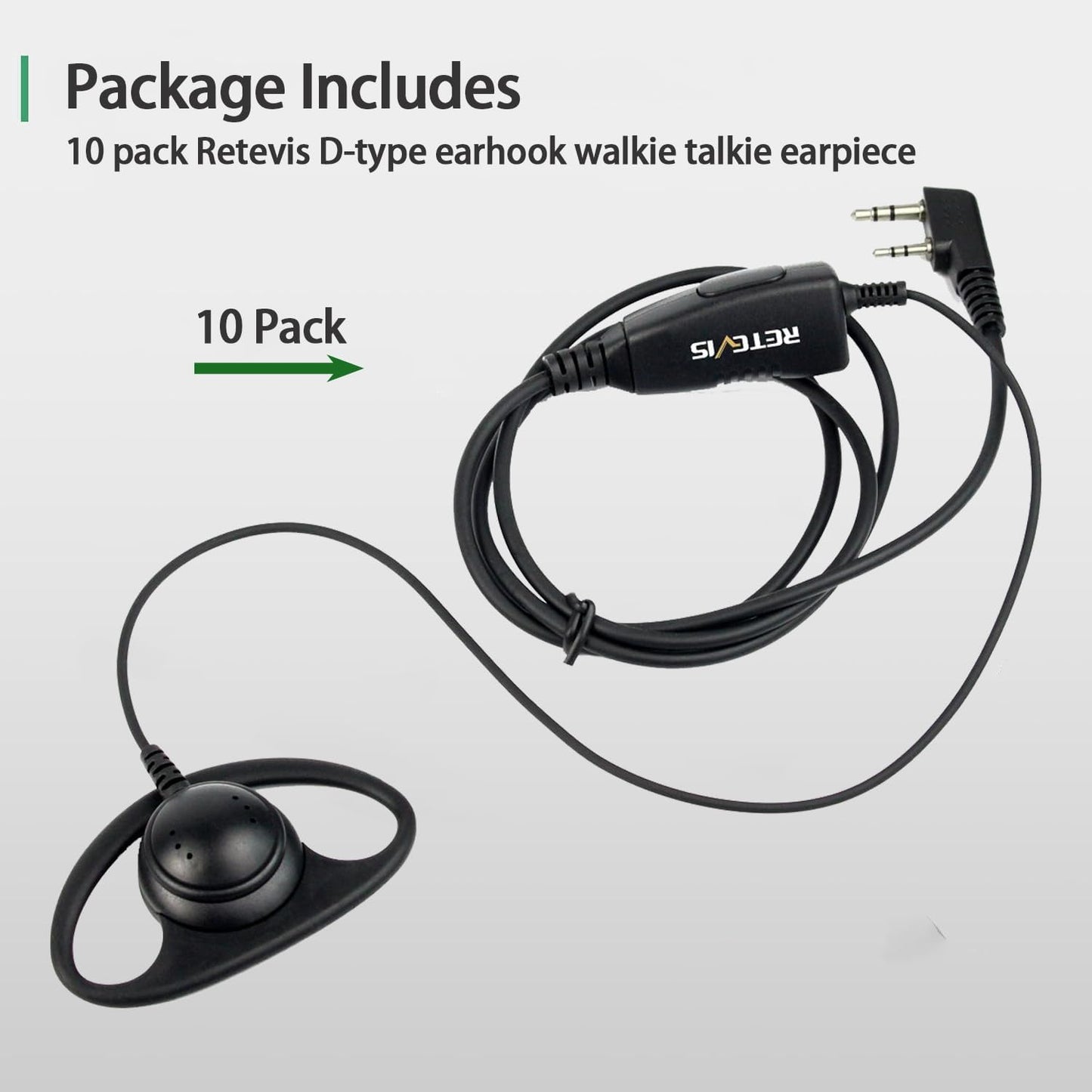 Retevis Case of 10, Walkie Talkies Earpiece with Mic 2 Pin D-Type Headset for H-777 RT22 RT21 RT86S, Compatible with Pxton Kenwood Baofeng BF-888S Walkie Talkies, Walkie Talkie Earpiece(10 Pack)