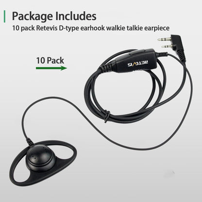 Retevis Case of 10, Walkie Talkies Earpiece with Mic 2 Pin D-Type Headset for H-777 RT22 RT21 RT86S, Compatible with Pxton Kenwood Baofeng BF-888S Walkie Talkies, Walkie Talkie Earpiece(10 Pack)