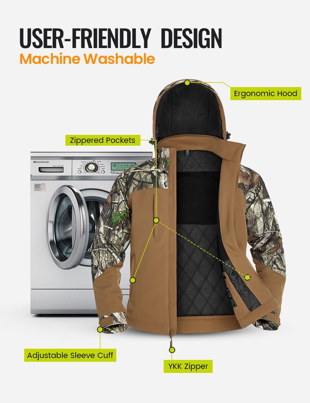 TIDEWE Heated Jackets for Men with Battery Pack, 180G Insulation Work Jackets, Water-resistant Coat (Black, Brown, S-XXXL)