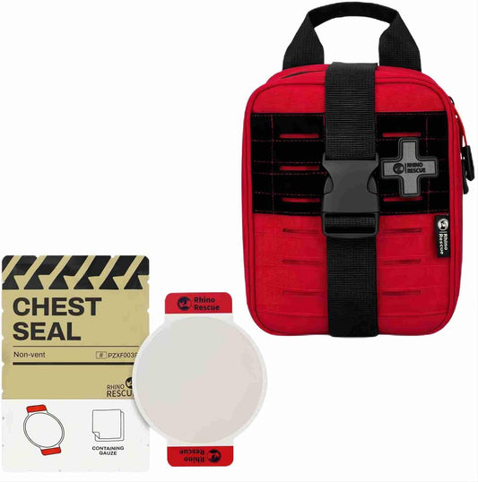 RHINO RESCUE Bundle IFAK Trauma Kit with C-A-T Tourniquet for Wound Care, Tactical First Aid Kit+Chest Seal Non-Vented, Sterile Emergency Trauma Dressing