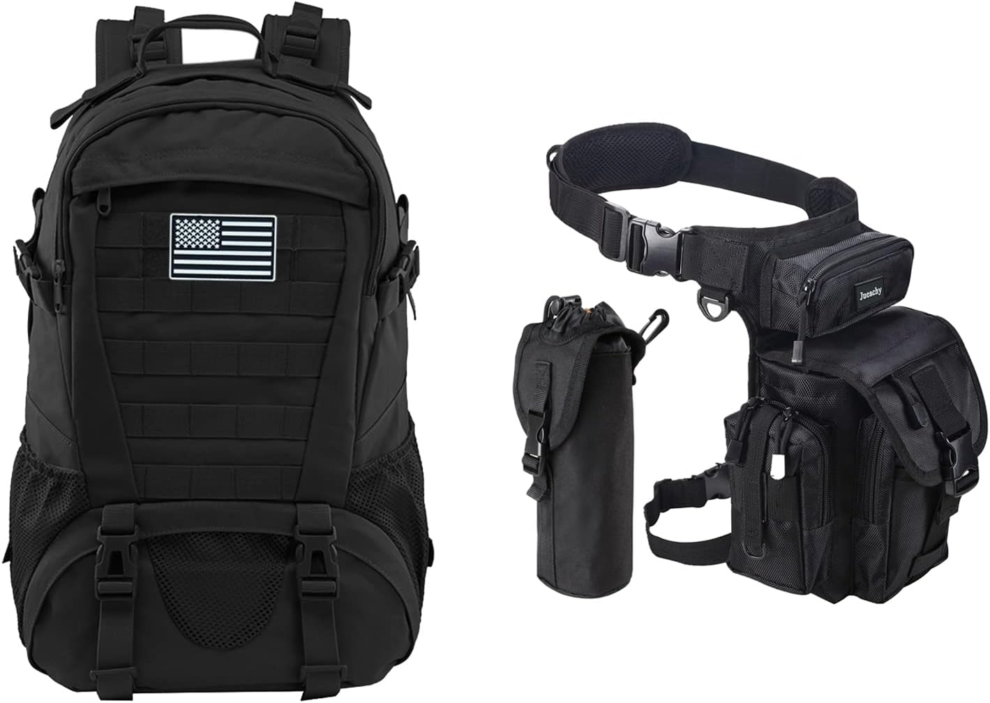 Jueachy Tactical Backpack(Black)+Drop Leg Bag(Black)