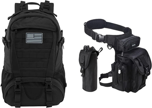 Jueachy Tactical Backpack(Black)+Drop Leg Bag(Black)