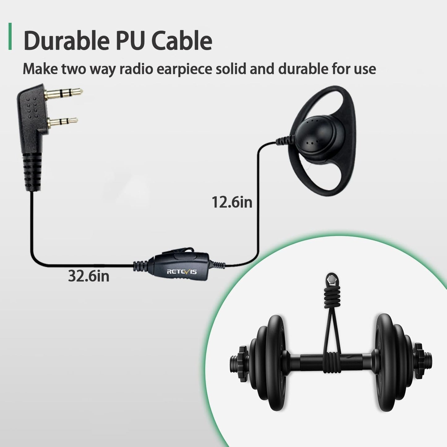 Retevis 2 Way Radio Earpiece with Mic, D-Type Walkie Talkie Earpiece, 2 Pin, for RT22 RT68 RT21 H-777 RT22S, Compatible with Pxton BAOFENG 888S Kenwood Walkie Talkies, Two Way Radio Headset(1 Pack)