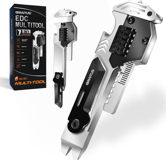 EDC Gear Multitool 7 in-1 Multi Tool with Wrench, Bottle Opener, Car Window Breaker, Pry Bar, Flat Phillips Screwdriver, EDC Tools for Cycling Maintenance, Outdoor, Household Repairs