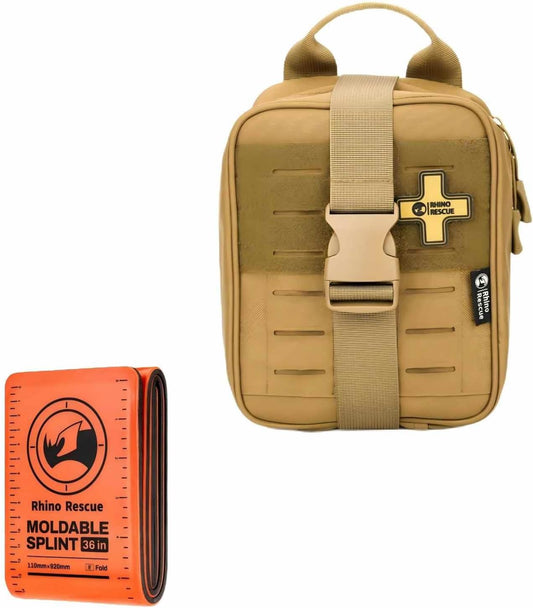 RHINO RESCUE Bundle-IFAK Trauma Kit with C-A-T Tourniquet, Tactical First Aid Kit Molle Pouch for Military+First Aid Splint 36" X 4.3" Orange-Gray