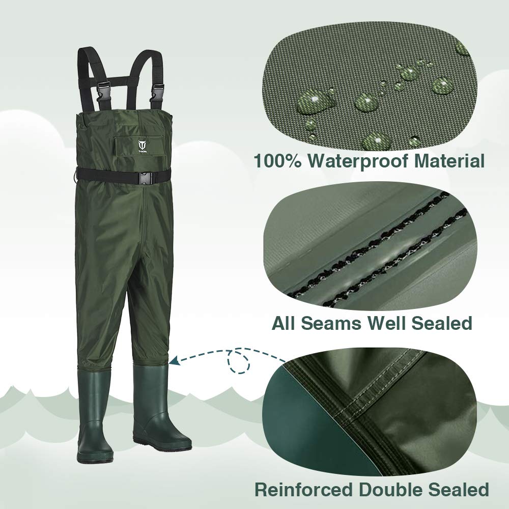 TIDEWE Chest Waders for Kids, Waterproof Youth Waders with Boot Hanger, Lightweight PVC Kids Waders with Boot for Fishing