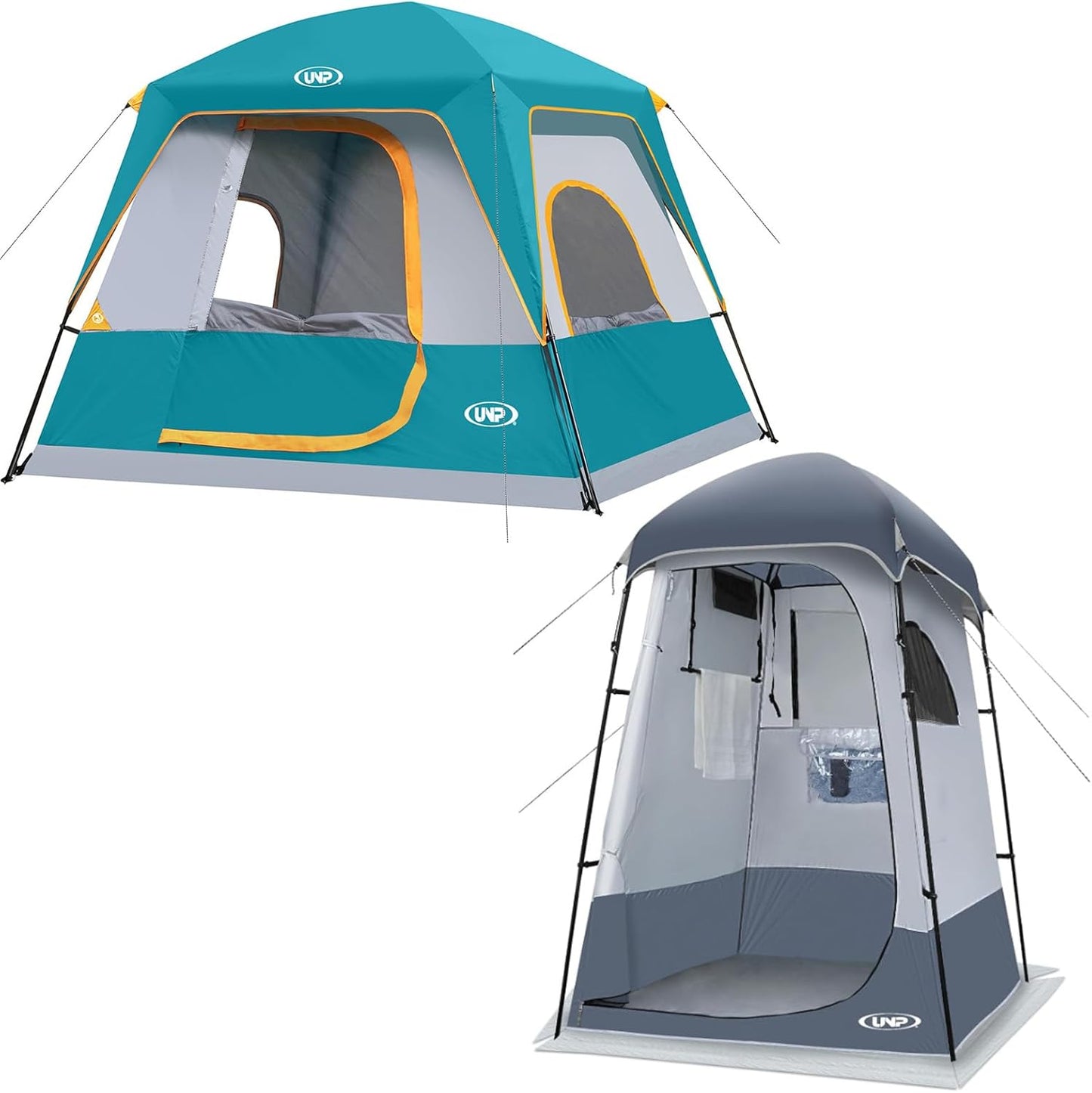 UNP Camping Shower Tent and 4 Person Cabin Tent for Hiking Outdoor Fishing Portable