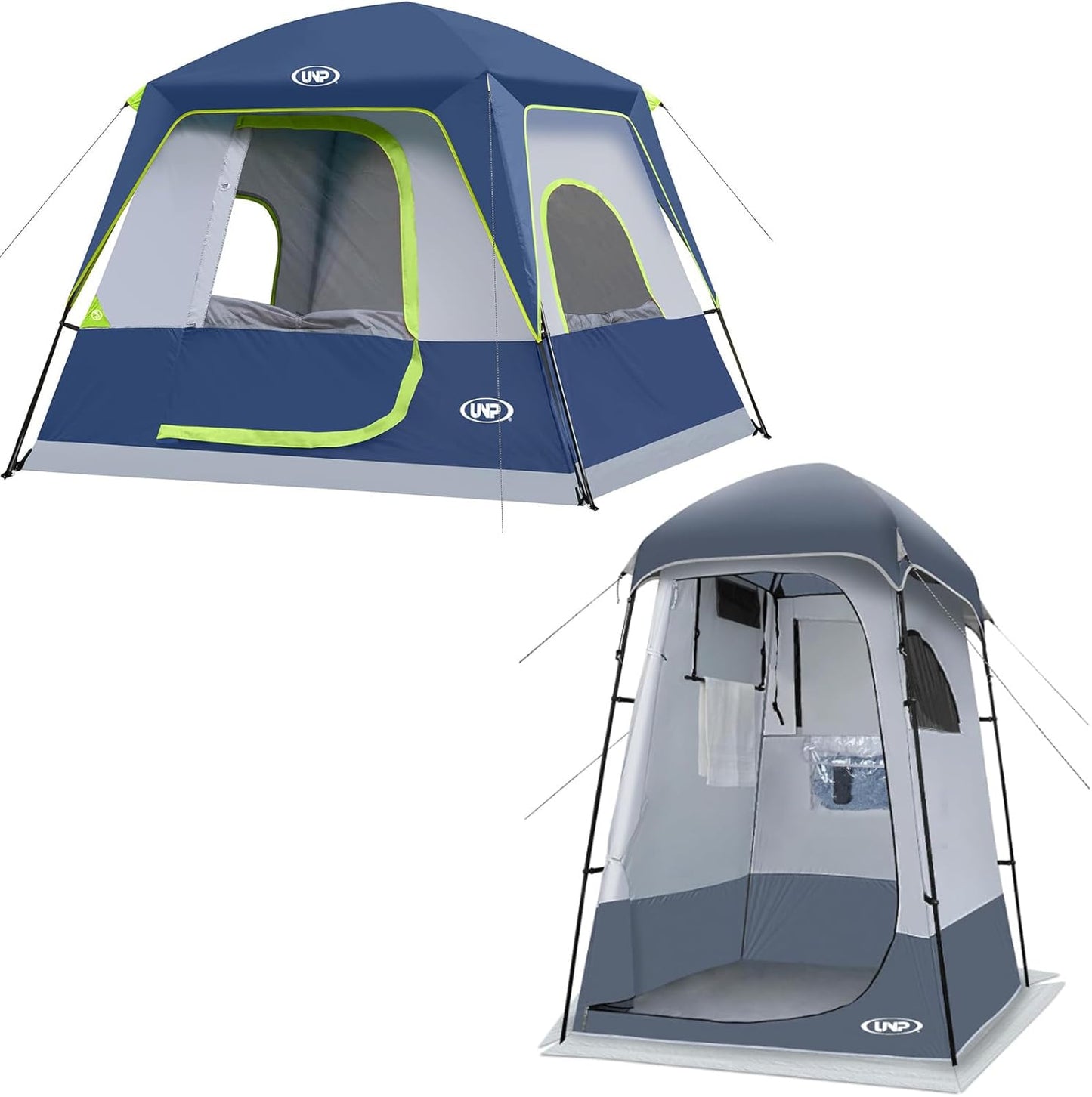 UNP Camping Shower Tent and 4 Person Cabin Tent for Hiking Outdoor Fishing Portable