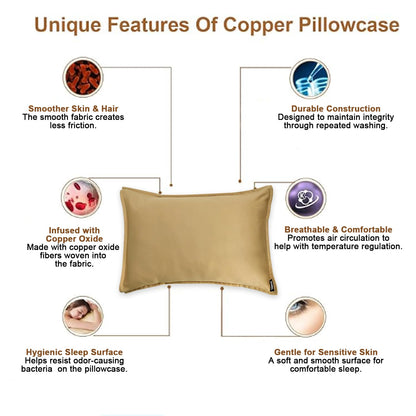 Copper Pillowcase with 100% Copper Oxide Fiber, Prevents Crow's Feet, Forehead Wrinkles, Fine Lines & Hair Smooth, Silk Like Soft Pillow Cover for Mum Daughter Girlfriend (18.5 in × 27.5 in) (2 pcs)