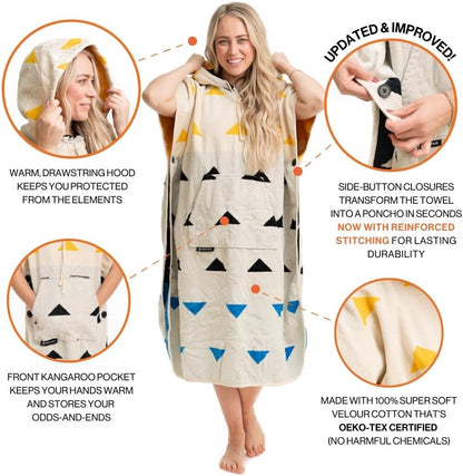Arcturus Surf Poncho | Hooded Changing Towel & Cover-Up | 100% Cotton Velour | 2-in-1 Design Converts Your Poncho to a Beach Towel (Trestles, Adult)