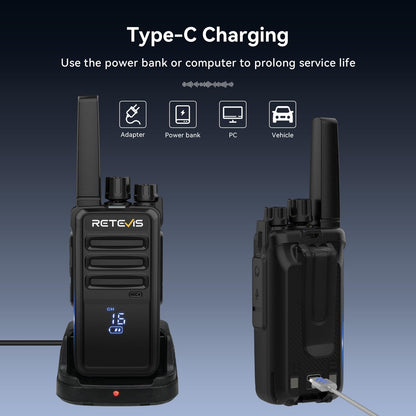 Retevis RT68 Walkie Talkies Rechargeable,Portable FRS Two-Way Radios for Adults,Heavy Duty 2 Way Radios Long Range,USB Charging Base,License Free Walkie Talkie for Road Trip Gifts Camping (2 Pack)