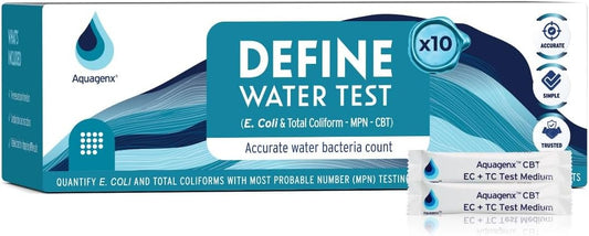 Define Water Test Kit - Detects Most Probable Number of E. coli & Total Coliform - No Lab Required - Home, Well, Tap & Freshwater Testing (10 Pack)