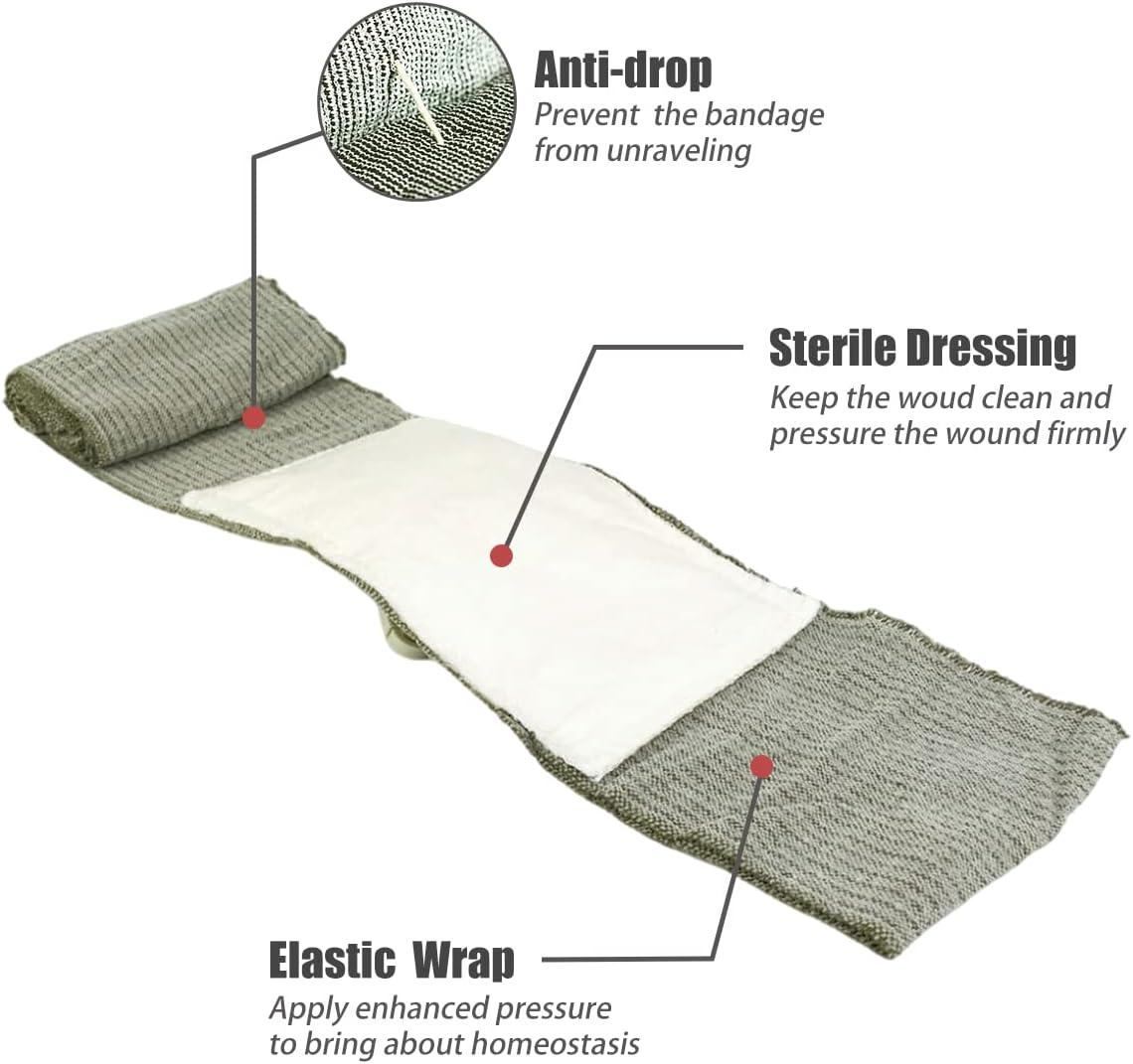 RHINO RESCUE Bundle-Vented Chest Seal, 4 Vents, Sterile Emergency Trauma Dressing, Occlusive Adhesive Pad+6" Israeli Style Emergency Bandage, Compression Trauma Wound Dressing