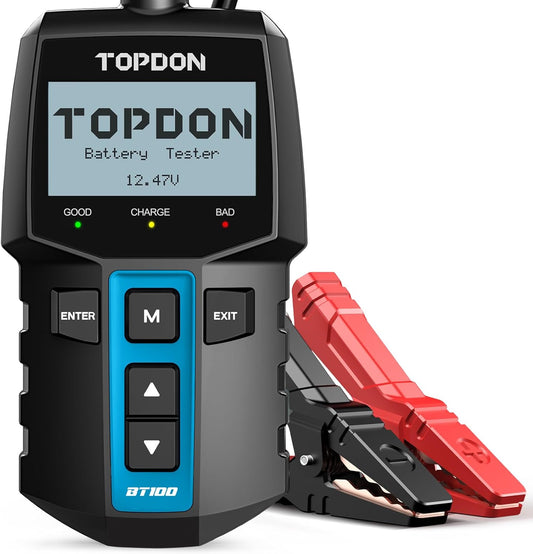 TOPDON BT100 Car Battery Tester 12V Load Tester, 100-2000 CCA Automotive Alternator Tester Digital Auto Battery Analyzer Charging Cranking System Tester for Car Truck Motorcycle ATV SUV Boat Yacht