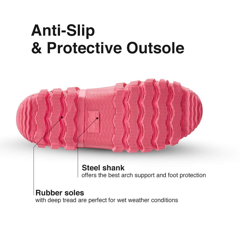 TIDEWE Rubber Boots for Women with Steel Shank, Waterproof Rain Boots Multi-Season, 6mm Neoprene Sturdy Rubber Outdoor Hunting Boots Next Camo G2 (Pink & Green)