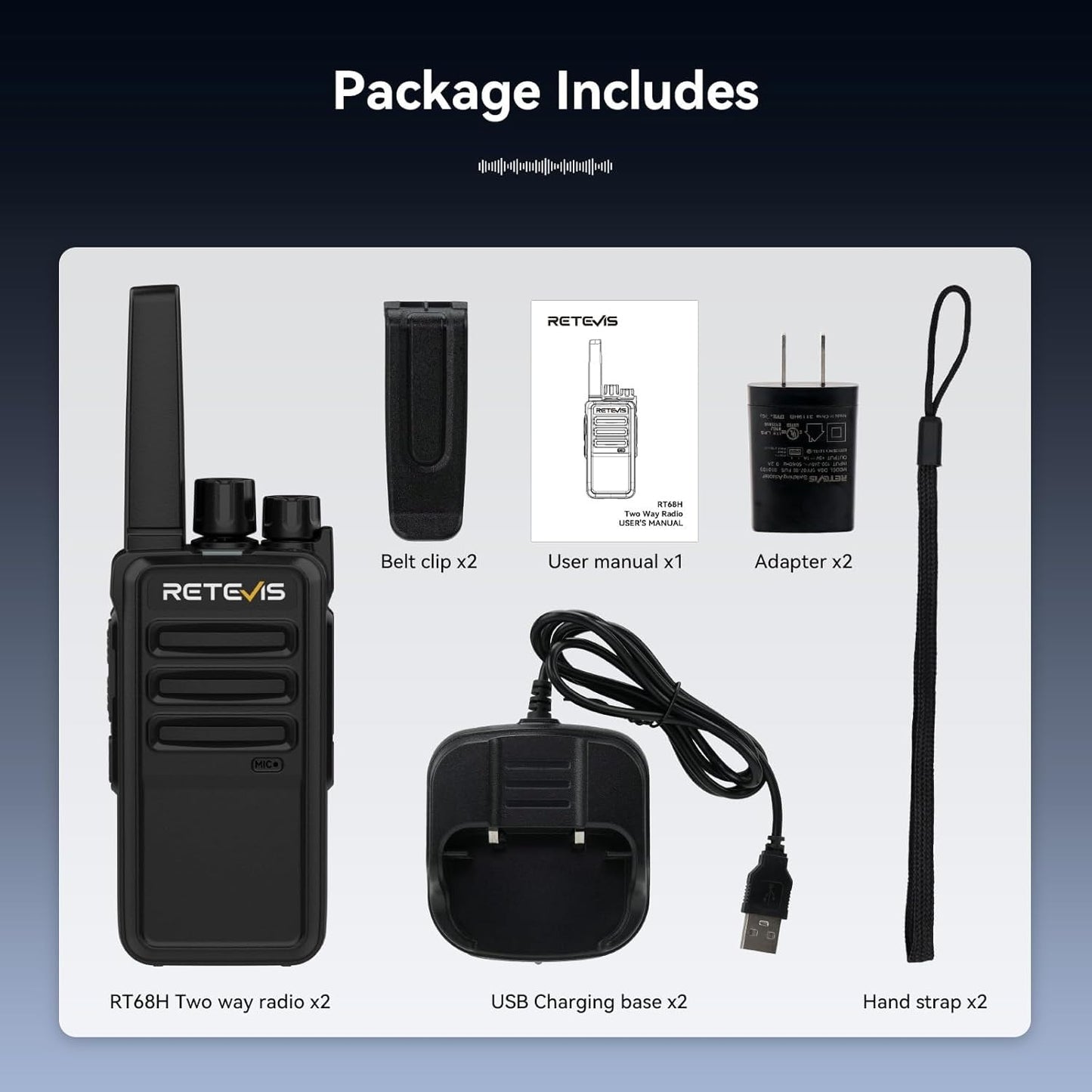 Retevis RT68 Walkie Talkies Rechargeable,Portable FRS Two-Way Radios for Adults,Heavy Duty 2 Way Radios Long Range,USB Charging Base,License Free Walkie Talkie for Road Trip Gifts Camping (2 Pack)