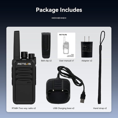Retevis RT68 Walkie Talkies Rechargeable,Portable FRS Two-Way Radios for Adults,Heavy Duty 2 Way Radios Long Range,USB Charging Base,License Free Walkie Talkie for Road Trip Gifts Camping (2 Pack)