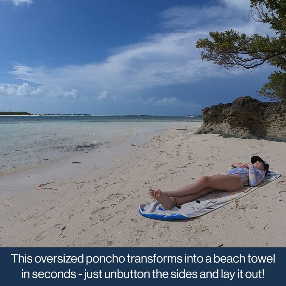 Arcturus Surf Poncho | Hooded Changing Towel & Cover-Up | 100% Cotton Velour | 2-in-1 Design Converts Your Poncho to a Beach Towel (Blackies, Kids)