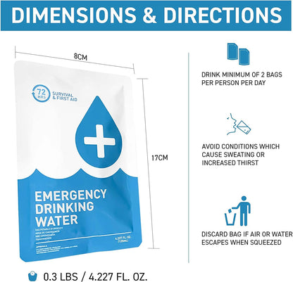 72 HRS Emergency Water Pouches - Survival Water Packets, Emergency Rations, Long Shelf Life, Survival kit (Pack of 12)
