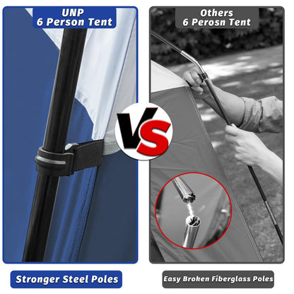 UNP Tents 6 Person Waterproof Windproof Easy Setup,Double Layer Family Camping Tent with 1 Mesh Door & 5 Large Mesh Windows -10'X9'X78in(H)