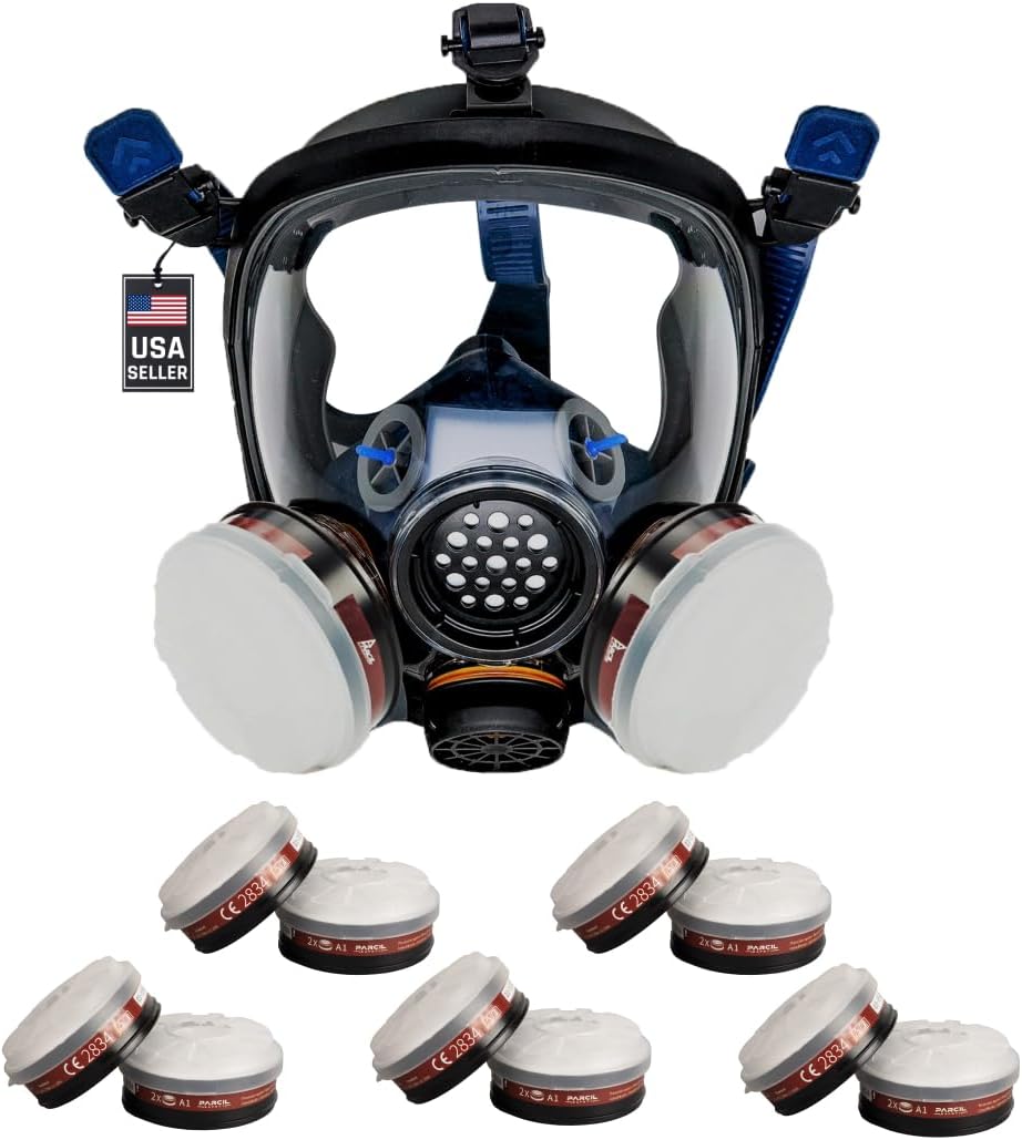 Parcil Distribution PD-100 Full Face Respirator Mask and 5 P-A-1 filters for the Price of 5 Filters