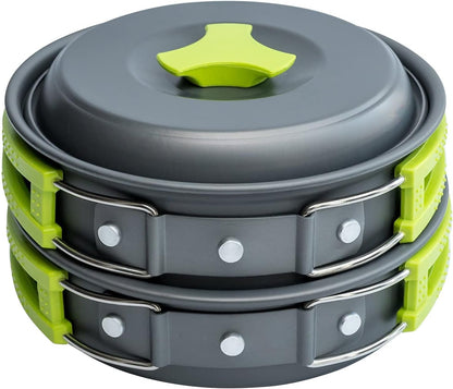 MalloMe 2L Camping Cookware Mess Kit with Backpack Stove - Camping Cooking Set - Camping Pot and Pans Backpacking Gear- Hiking Stove/Backpacking Stove - Camp Accessories Equipment